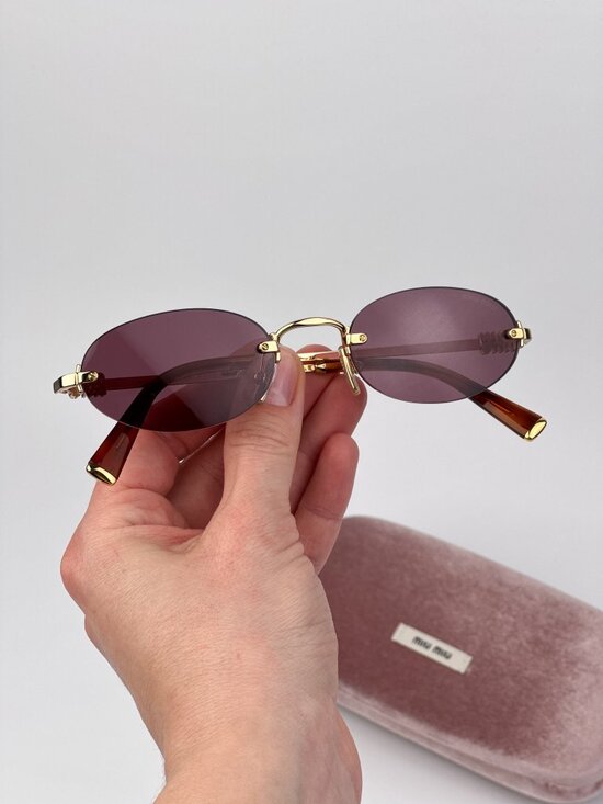 Miu Miu Women’s Sunglasses Gold Violet Oval Frames MUA54S 5AK20Y NEW main image 7